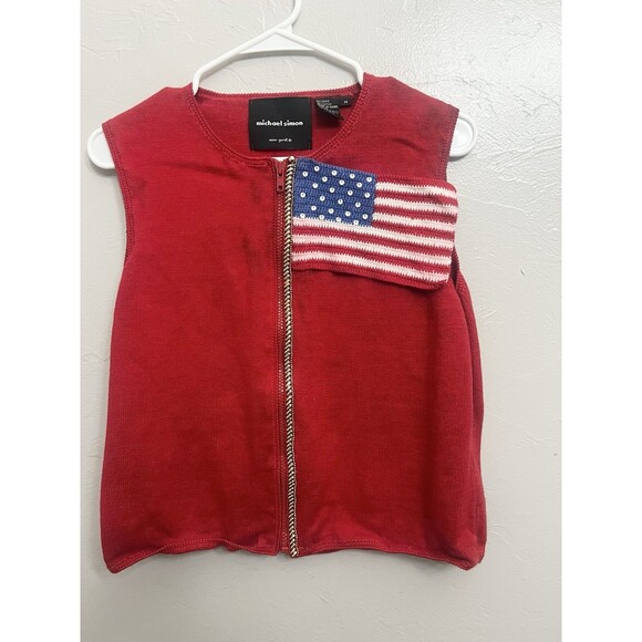 Michael Simon Knit Vest Sleeveless American Flag Full Zip Sweater Size Medium - Picture 2 of 7